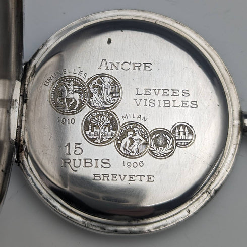 アンティーク スイスGLOBE 懐中時計 浮彫彫刻 銀側ハンターケース 動作良好